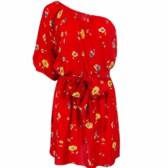 Rebecca Taylor Silk Red Poppy One Shoulder Dress 2 - Picture 2 of 10